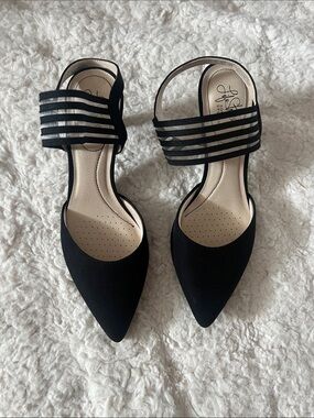 Life Stride Black Pointed-Toe Flats with Strappy Ankle